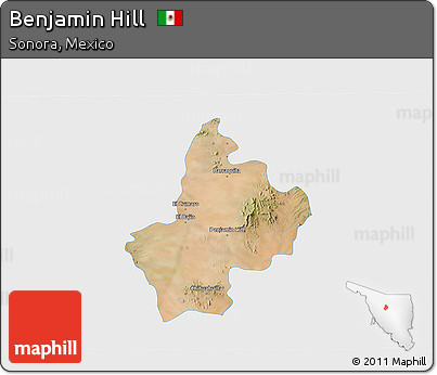 Satellite 3D Map of Benjamin Hill, single color outside