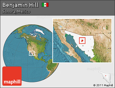 Satellite Location Map of Benjamin Hill, highlighted parent region