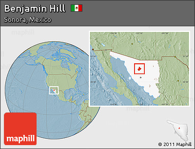 Savanna Style Location Map of Benjamin Hill, highlighted parent region, hill shading
