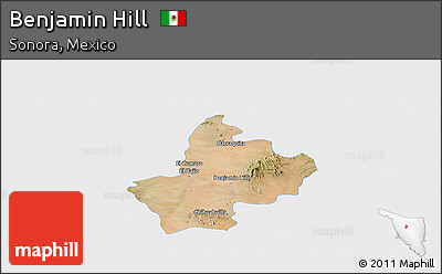 Satellite Panoramic Map of Benjamin Hill, single color outside