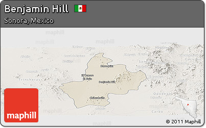 Shaded Relief Panoramic Map of Benjamin Hill, lighten