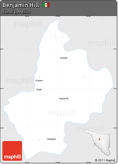 Silver Style Simple Map of Benjamin Hill, single color outside