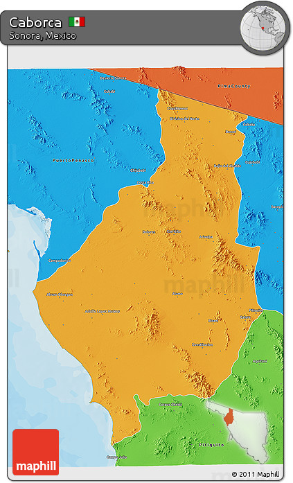 Political 3D Map of Caborca