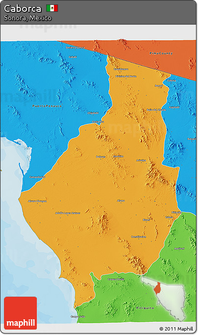 Political 3D Map of Caborca