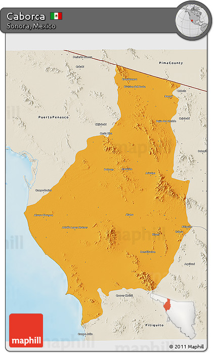 Political 3D Map of Caborca, shaded relief outside