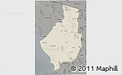 Shaded Relief 3D Map of Caborca, darken, semi-desaturated