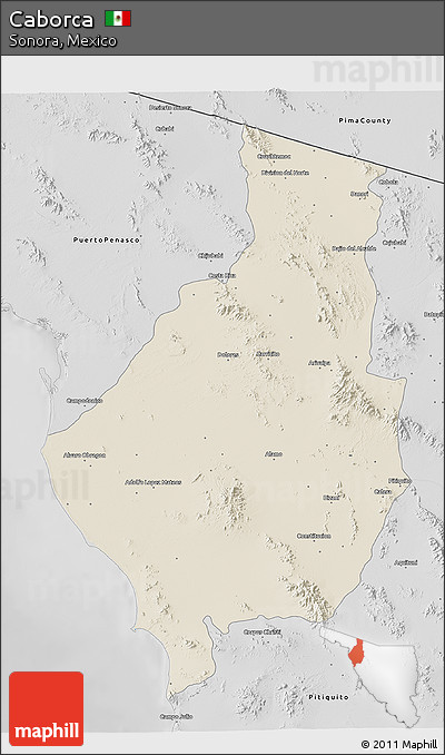 Shaded Relief 3D Map of Caborca, desaturated