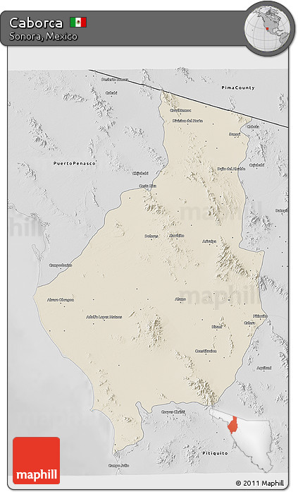 Shaded Relief 3D Map of Caborca, desaturated