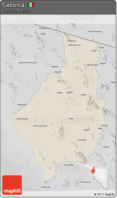 Shaded Relief 3D Map of Caborca, desaturated