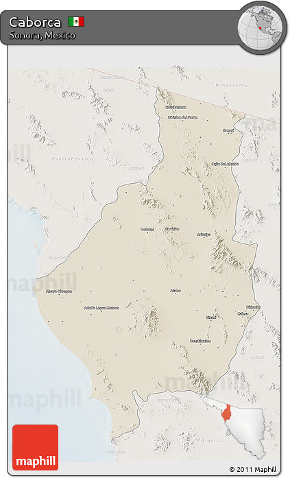 Shaded Relief 3D Map of Caborca, lighten