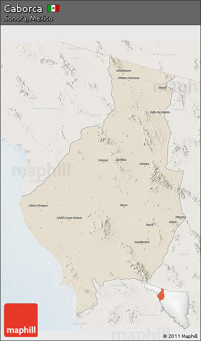 Shaded Relief 3D Map of Caborca, lighten
