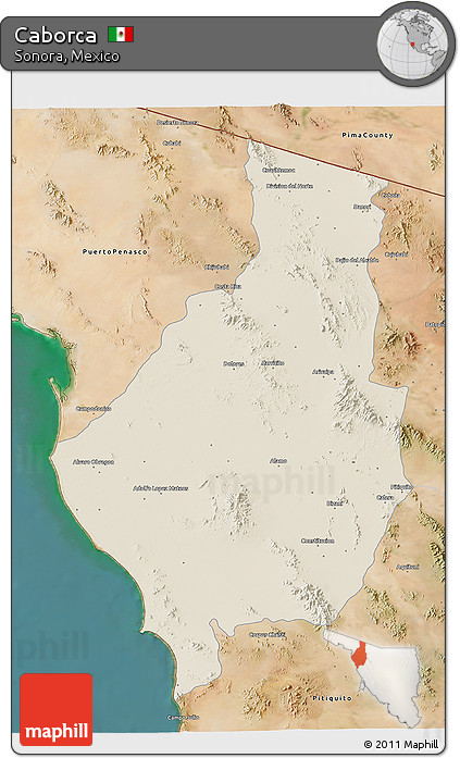 Shaded Relief 3D Map of Caborca, satellite outside