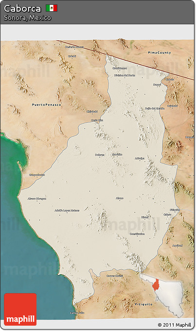Shaded Relief 3D Map of Caborca, satellite outside