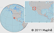 Gray Location Map of Caborca, within the entire country, hill shading