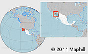 Gray Location Map of Caborca, highlighted country, highlighted parent region, within the entire country, hill shading