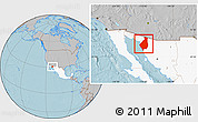 Gray Location Map of Caborca, highlighted country, hill shading
