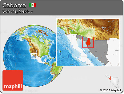 Physical Location Map of Caborca, highlighted country, highlighted parent region