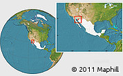 Satellite Location Map of Caborca, highlighted country, within the entire country