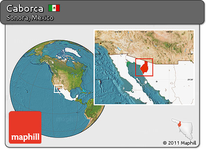 Satellite Location Map of Caborca, highlighted country