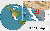 Satellite Location Map of Caborca, highlighted country, highlighted parent region