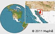 Satellite Location Map of Caborca, highlighted country