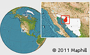 Satellite Location Map of Caborca, highlighted parent region