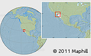 Savanna Style Location Map of Caborca, highlighted parent region, within the entire country, hill shading