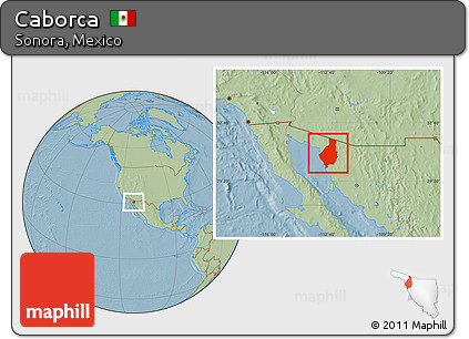 Savanna Style Location Map of Caborca, hill shading