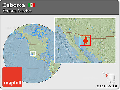 Savanna Style Location Map of Caborca, hill shading