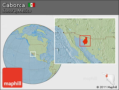 Savanna Style Location Map of Caborca, hill shading