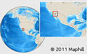 Shaded Relief Location Map of Caborca, within the entire country
