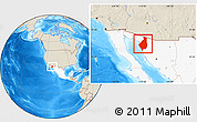 Shaded Relief Location Map of Caborca, highlighted country