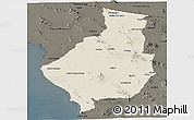 Shaded Relief Panoramic Map of Caborca, darken