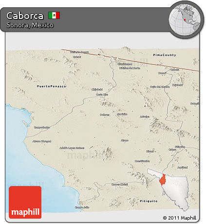 Shaded Relief Panoramic Map of Caborca