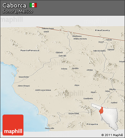 Shaded Relief Panoramic Map of Caborca
