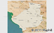 Shaded Relief Panoramic Map of Caborca, satellite outside