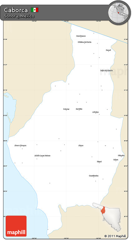 Classic Style Simple Map of Caborca, single color outside