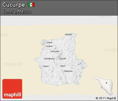 Classic Style 3D Map of Cucurpe, single color outside