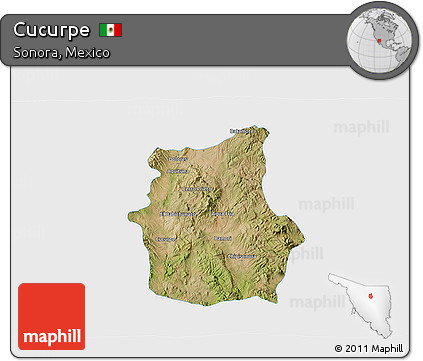 Satellite 3D Map of Cucurpe, single color outside