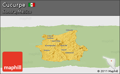 Savanna Style Panoramic Map of Cucurpe, single color outside