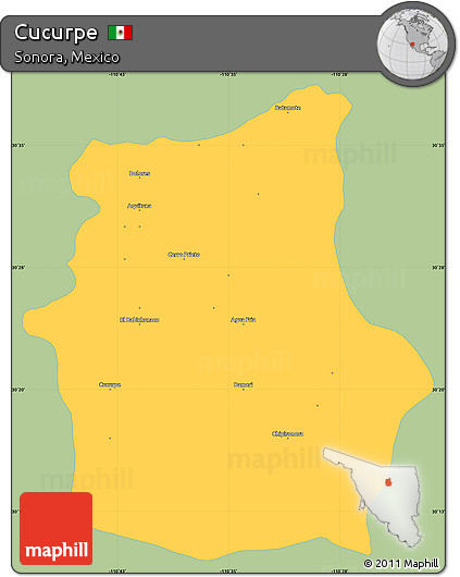 Savanna Style Simple Map of Cucurpe, single color outside