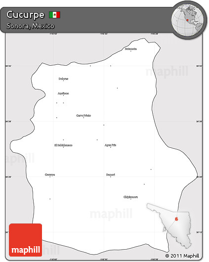 Silver Style Simple Map of Cucurpe, cropped outside