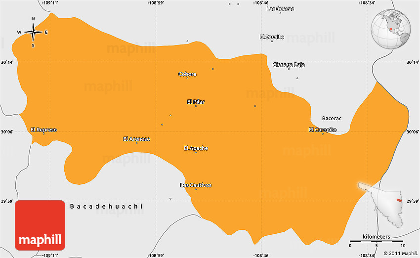 Political Simple Map of Huachinera, single color outside, borders and