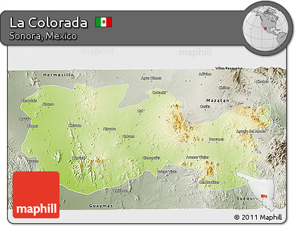 Physical 3D Map of La Colorada, semi-desaturated