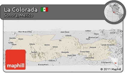 Shaded Relief Panoramic Map of La Colorada, desaturated