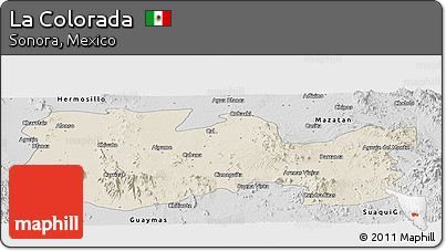 Shaded Relief Panoramic Map of La Colorada, desaturated