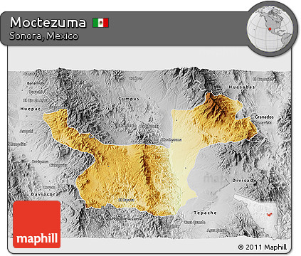 Physical 3D Map of Moctezuma, desaturated