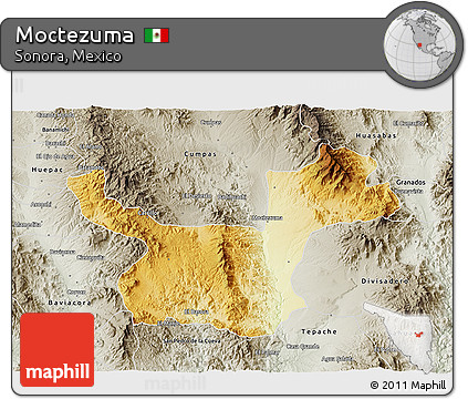 Physical 3D Map of Moctezuma, semi-desaturated
