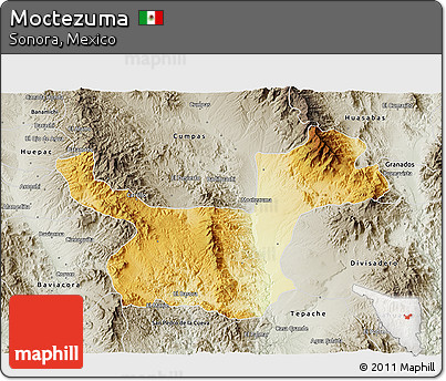 Physical 3D Map of Moctezuma, semi-desaturated