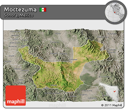 Satellite 3D Map of Moctezuma, semi-desaturated